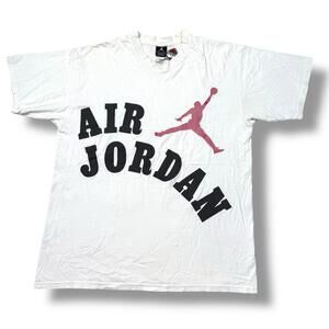 Air Jordan White T-Shirt Red Jumpman Logo Size L Vintage Style Tee Faded Y2K 00s